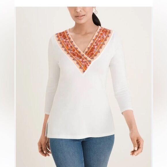 CHICOS Touch Of Cool Scarf-Trim Top size 2, US size L/12. - Picture 1 of 8